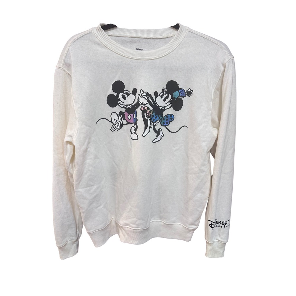 Disney 100 Years of Wonder Mickey Minnie Mouse Sweatshirt Cream/White  Womens M